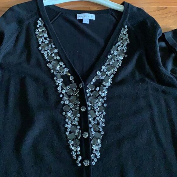 Susan Graver small button up V-neck Cardigan w/tons of sequins large & small. - Picture 7 of 8